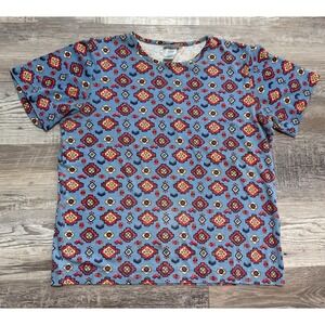 Vtg 90s Cabin Creek Shirt Womens Small Blue Aztec Southwest T-shirt Western USA